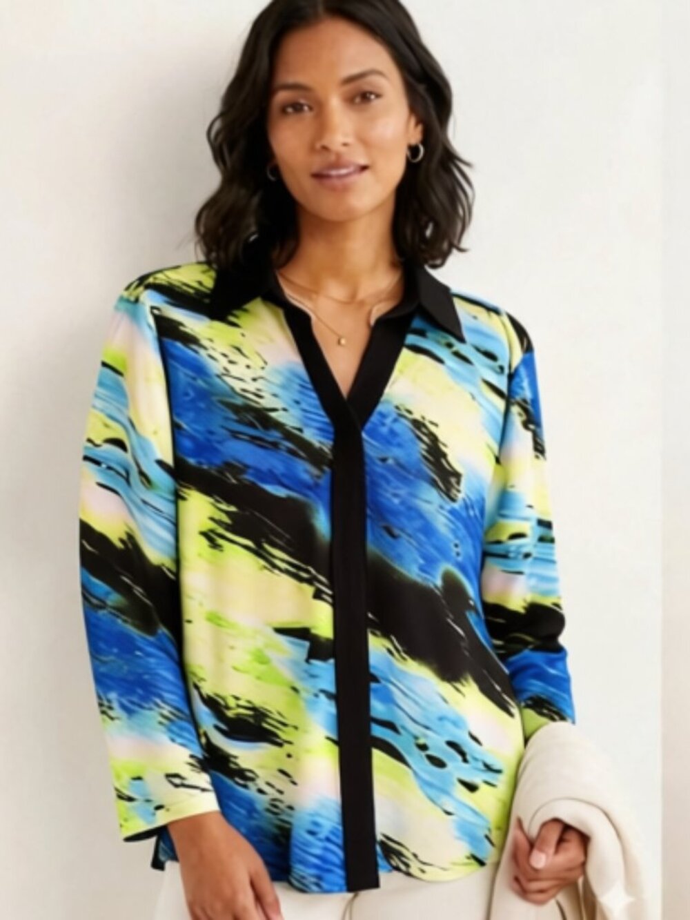 Allison Daley Women's Top Blouse Stretch Long Sleeves Collared Size PL